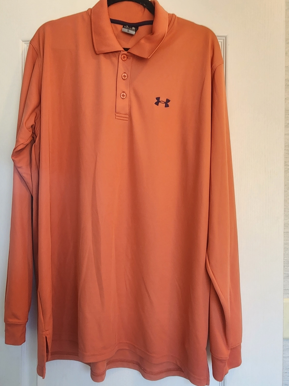 Under Armour Men’s Long-Sleeve Polo - Orange with Navy Logo XL Euc